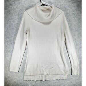 Tommy Hilfiger White Sweater Womens Medium Cowl Neck Long Sleeve Cable Knit
